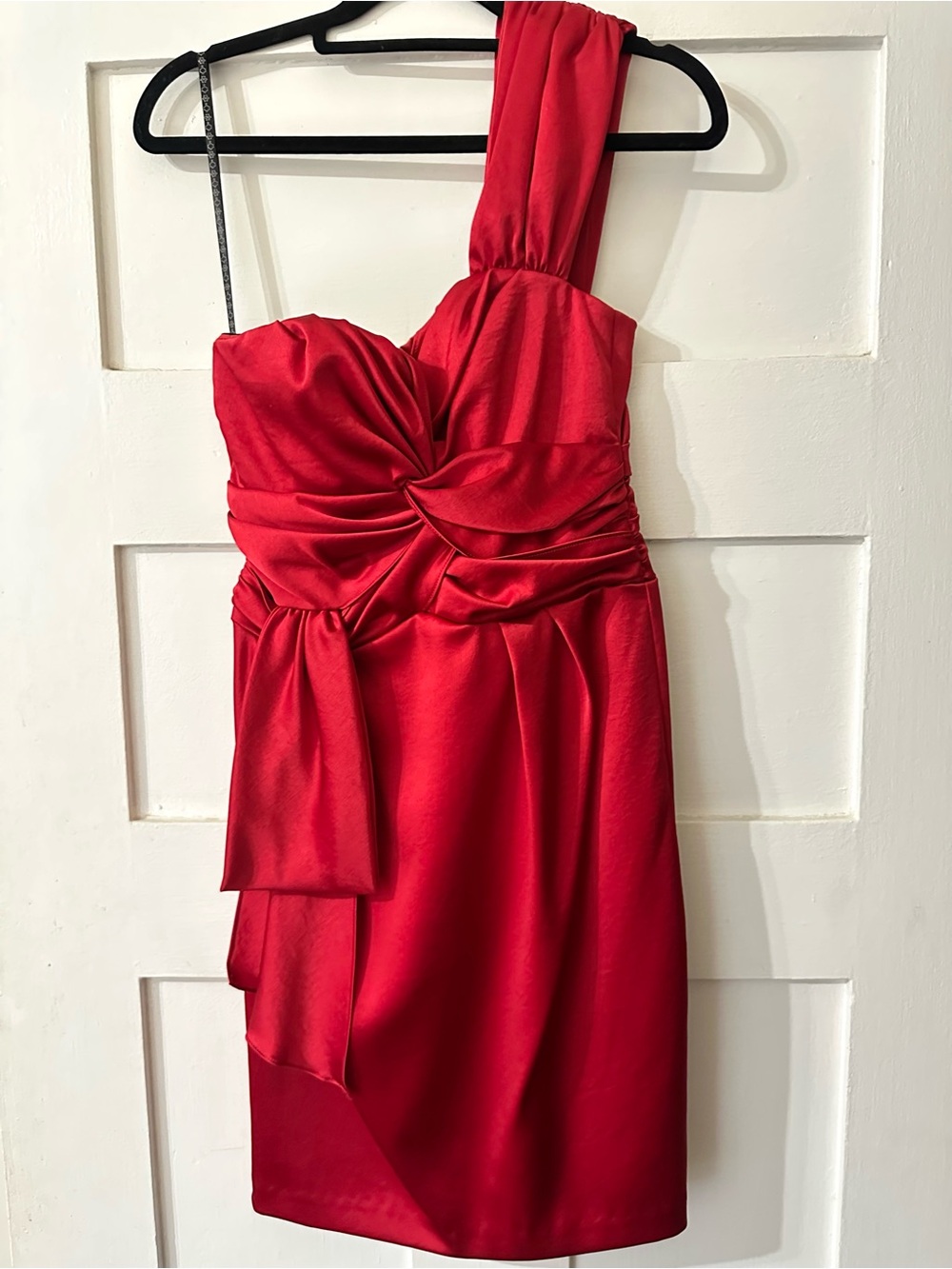 One-Shoulder Red Satin Cocktail Dress by Nannette Lepore Sz 0